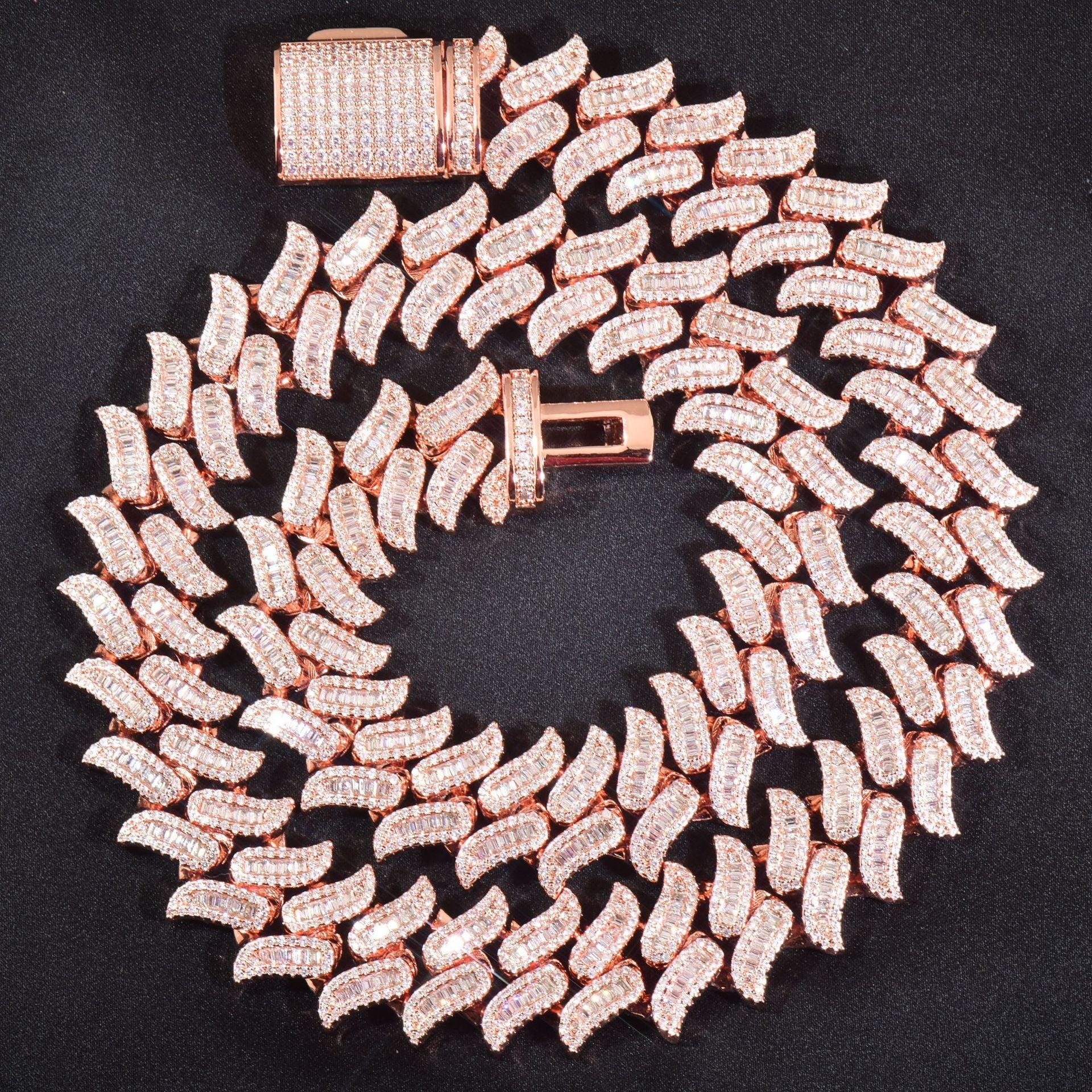 15mm Beard Step Cut Cuban Chain Necklace with Copper & Zircon - CaratixJewelry