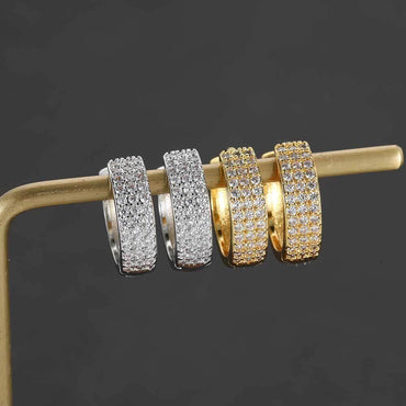 Square Hoop Earrings with Micro-Pave 3-Row Zircon Stones for Men and Women | Trendy Hip Hop Jewelry | Caratix Jewelry - CaratixJewelry