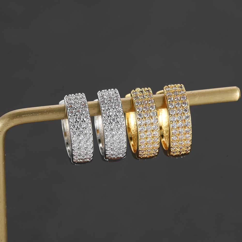 Square Hoop Earrings with Micro-Pave 3-Row Zircon Stones for Men and Women | Trendy Hip Hop Jewelry | Caratix Jewelry - CaratixJewelry
