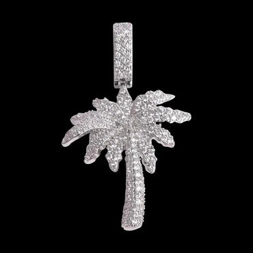 Miami Palm Tree Pendant Necklace for Men | Hip Hop Iced Out Pave CZ Jewelry | Tropical Copper Zircon Ice Pendant | Caratix - CaratixJewelry