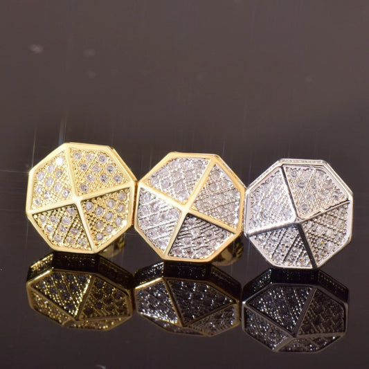 Roof Top Octagon Stud Earrings with Zircon | Creative & Trendy Hip Hop Jewelry | Caratix Jewelry - CaratixJewelry