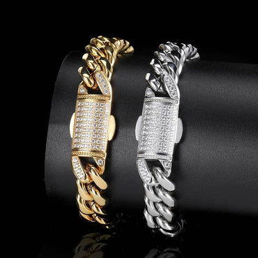 18K Gold Plated Clasp Hip Hop Bracelet for Men Caratix Jewelry - CaratixJewelry
