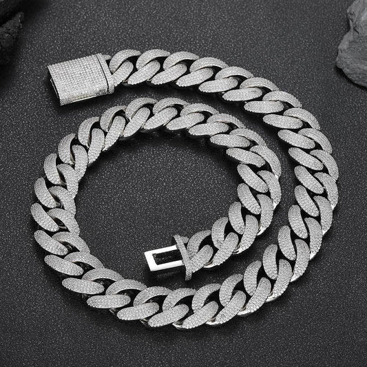 20mm Four-Row Cuban Chain Necklace with Zircon Stones - CaratixJewelry
