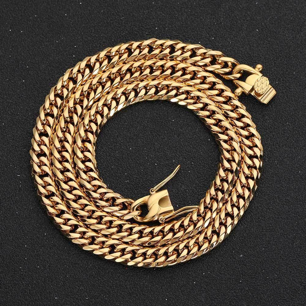 7mm/9mm Dual-Woven Six-Sided Cuban Chain Necklace with Dragon Head Clasp Gold Plated Titanium Steel for Men | Caratix Jewelry - CaratixJewelry