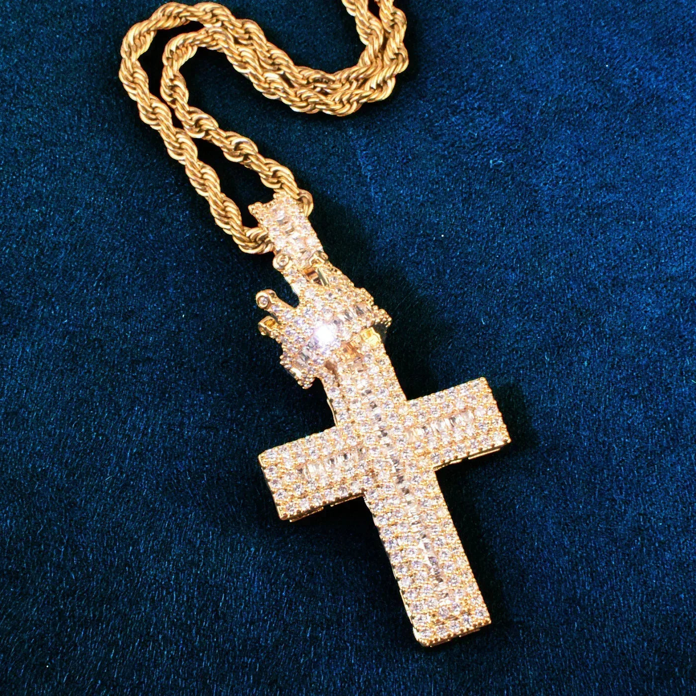 Crown Cross Pendant Necklace | CZ Iced Out Hip Hop Punk Men’s - CaratixJewelry