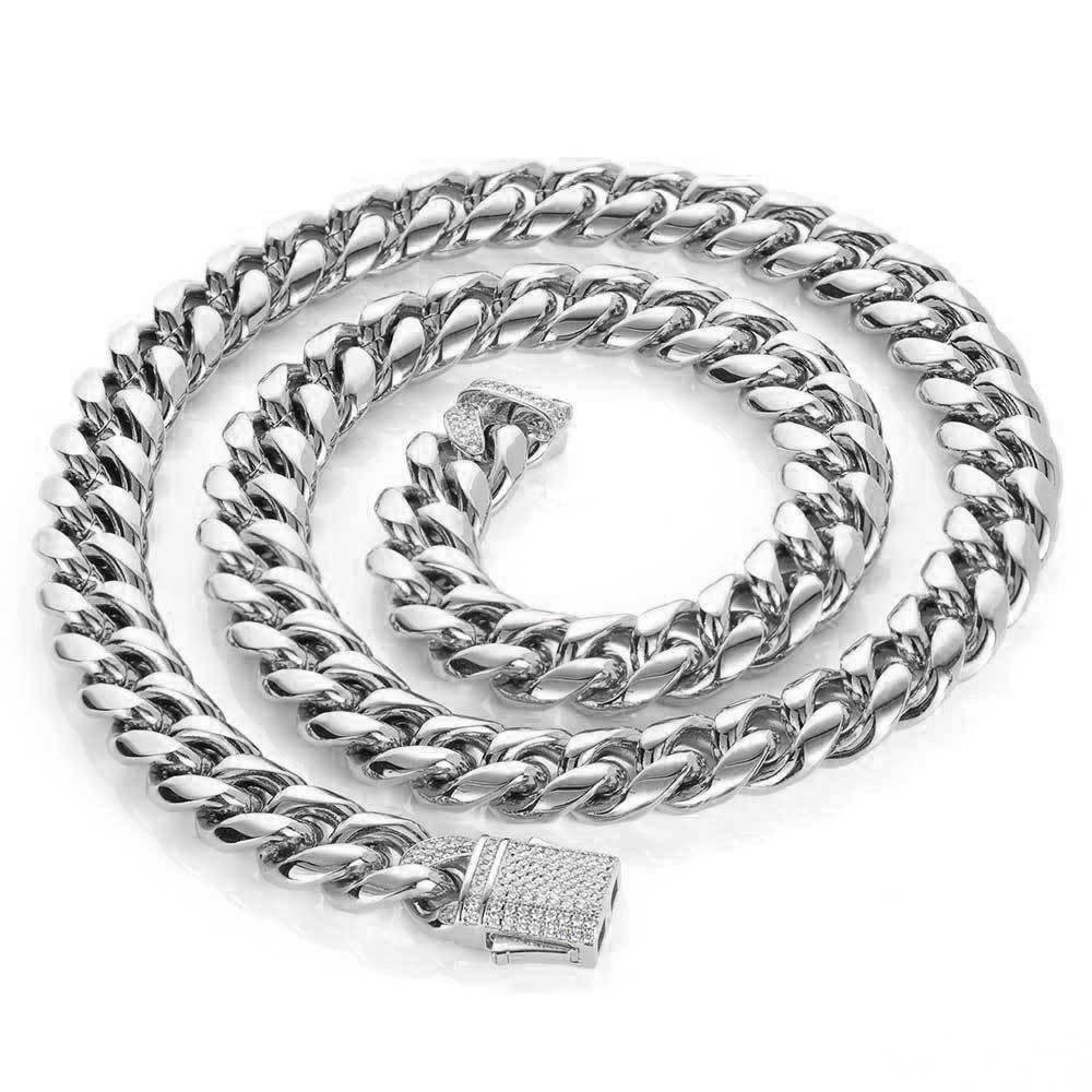 Cuban Chain Necklace with Zircon Stones and Spring Clasp for Men | Titanium Steel and Stainless Steel | Caratix Jewelry - CaratixJewelry