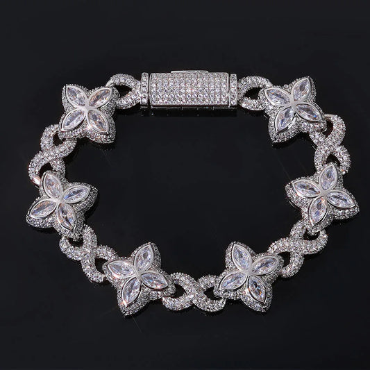 Iced Out Infinity 8 Clover Cuban Bracelet | Heavy Zircon Hip Hop Link | Premium Rapper Iced Out Chain | Caratix - CaratixJewelry