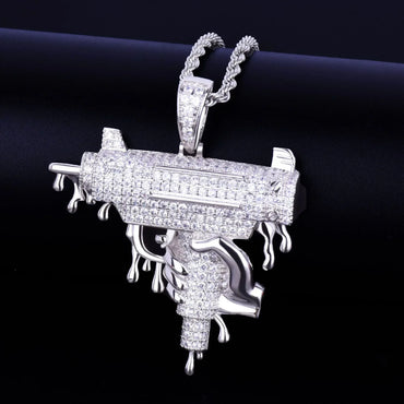 Men's Dripping Squirt Gun Necklace | Premium Copper CZ Streetwear Bling Caratix - CaratixJewelry