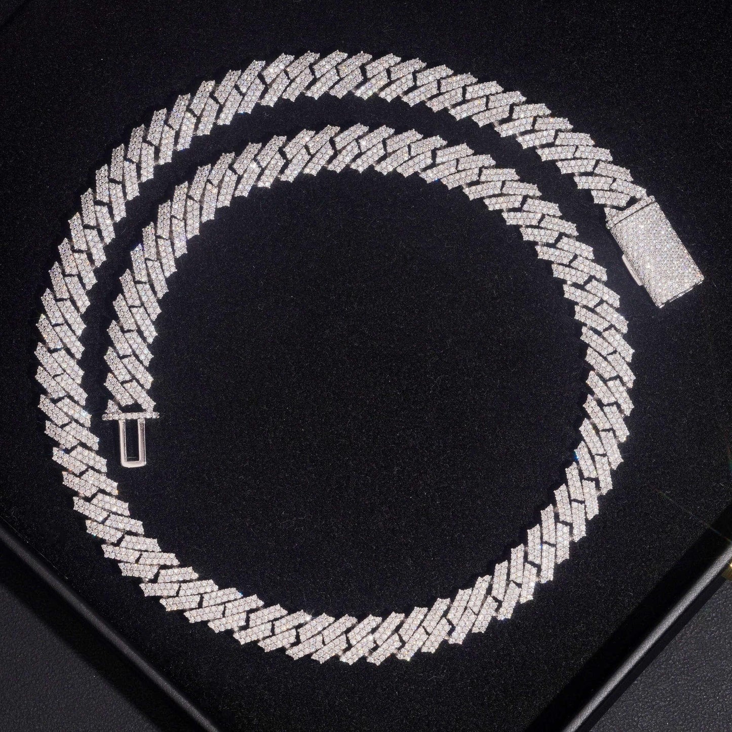 10mm Double-Row Moissanite Cuban Link Chain – S925 Sterling Silver -Cut Iced-Out Hip Hop Men’s Necklace - CaratixJewelry