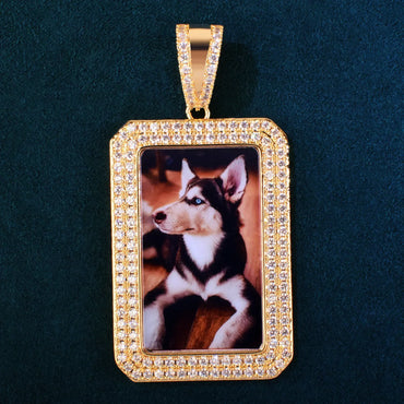 Dog Tag Photo Frame Pendant | CZ Iced Out DIY Custom Picture Hip Hop Necklace - CaratixJewelry