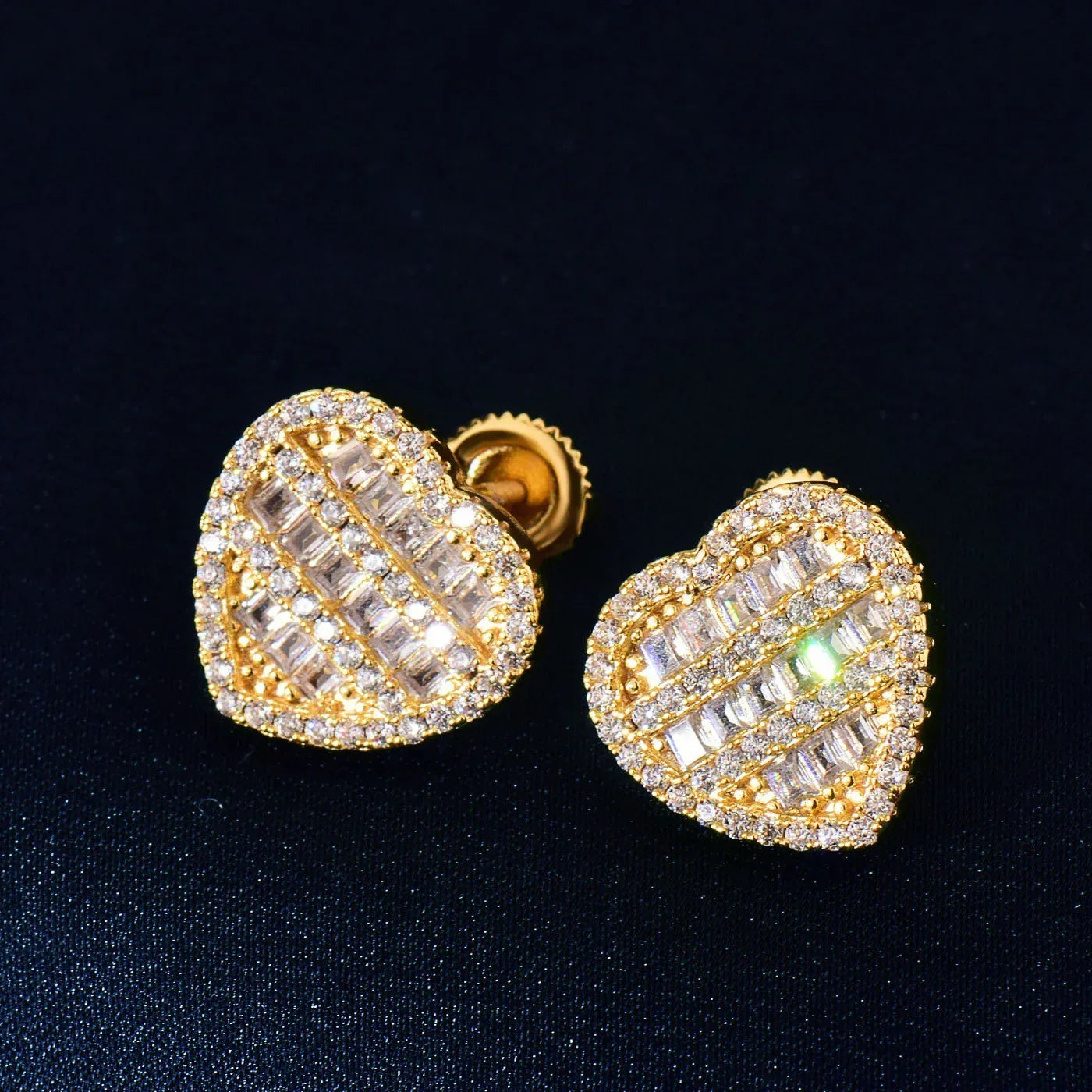 Step Cut Heart Shaped Stud Earrings with Zircon | Creative & Trendy Hip Hop Jewelry | Caratix Jewelry - CaratixJewelry