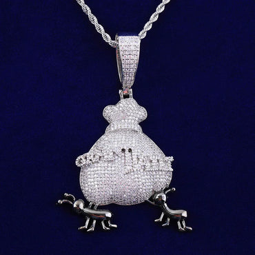 Iced Out Ant Carrying Money Bag Pendant | Men's & Women's "Secure The Bag" Necklace | Premium Copper CZ Hustle Jewelry | Motivational Bling | Caratix - CaratixJewelry