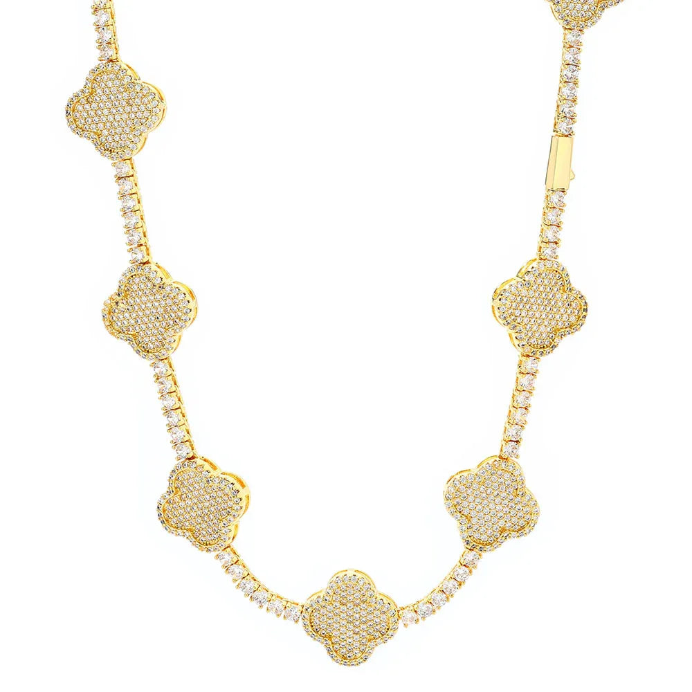 Women's S925 Sterling Silver Moissanite Clover Tennis Chain | VVS1 Iced Out Necklace | Premium Hip Hop Jewelry | Caratix - CaratixJewelry