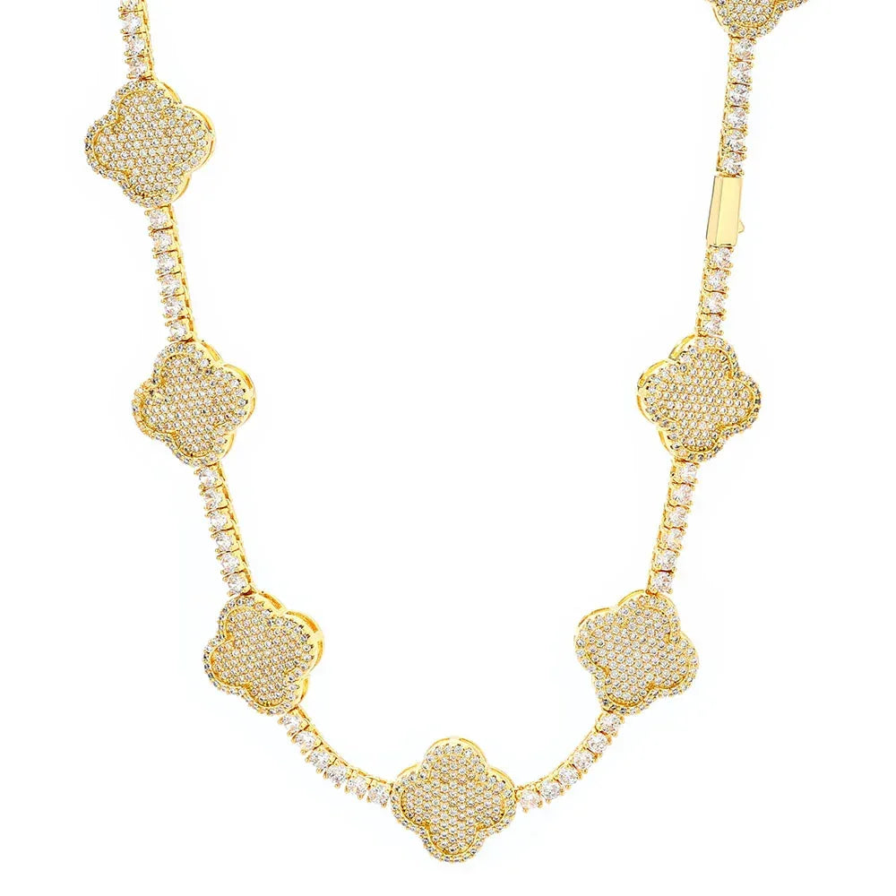 Women's S925 Sterling Silver Moissanite Clover Tennis Chain | VVS1 Iced Out Necklace | Premium Hip Hop Jewelry | Caratix - CaratixJewelry