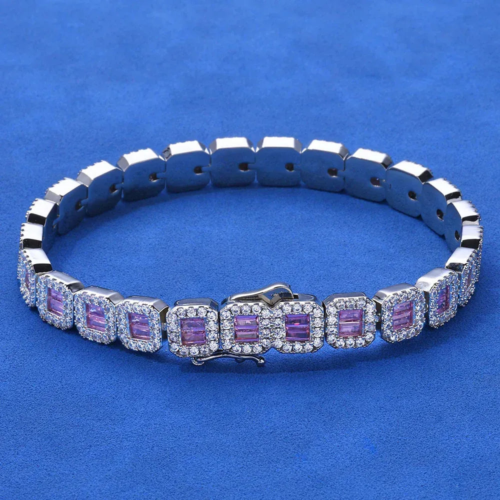 Custom 8mm Pink Baguette Tennis Bracelet Hip Hop Jewelry | Caratix - CaratixJewelry