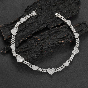 Heart Zircon Cuban Chain Choker Necklace Elegant Jewelry - CaratixJewelry