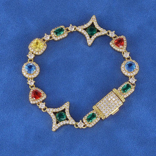 Geometric Gemstone Zircon Hip Hop Bracelet Gold Chain Rapper Style for Men | Caratix Jewelry - CaratixJewelry