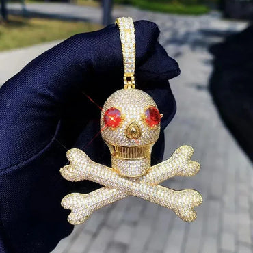 Red-Eye Skull Pendant Necklace | Gold/Silver CZ Hip Hop Men’s Trend Jewelry - CaratixJewelry