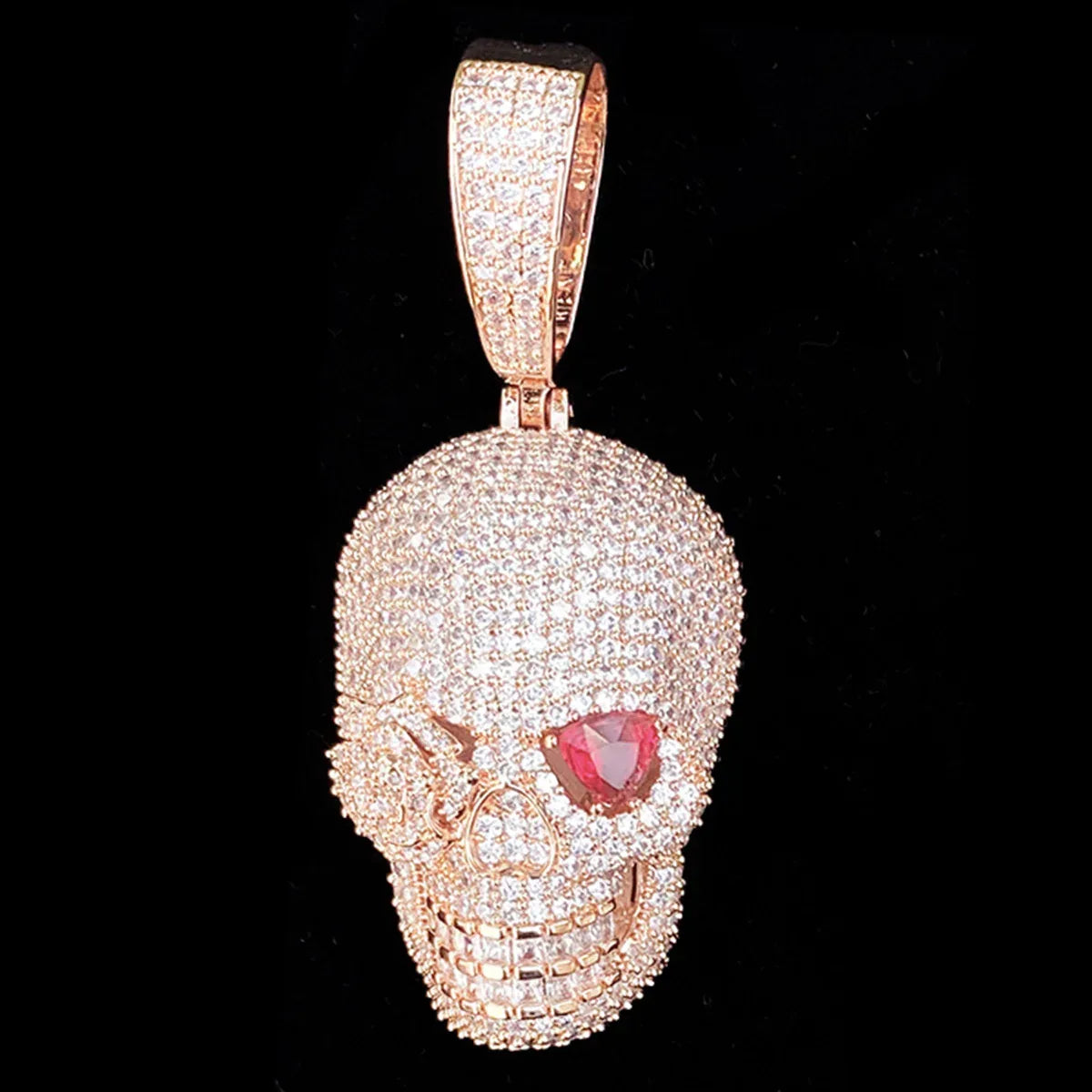 Iced Out Red-Eyed Skull Pendant | Men's Punk Gothic Hip Hop Necklace - CaratixJewelry
