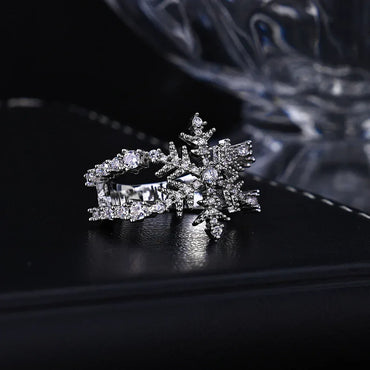 Iced Out Snowflake Ring Double Row Zircon Hip Hop Jewelry | Caratix Jewelry - CaratixJewelry