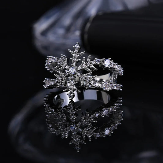 Iced Out Snowflake Ring Double Row Zircon Hip Hop Jewelry | Caratix Jewelry - CaratixJewelry