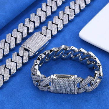 20mm Flip Clasp Triple Row Zircon Cuban Link Bracelet - CaratixJewelry