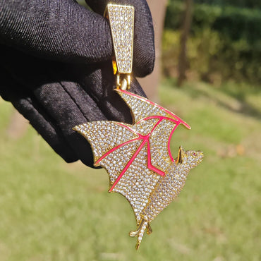 Glow Bat Pendant Necklace | CZ Iced Out Hip Hop Unisex Streetwear Jewelry - CaratixJewelry