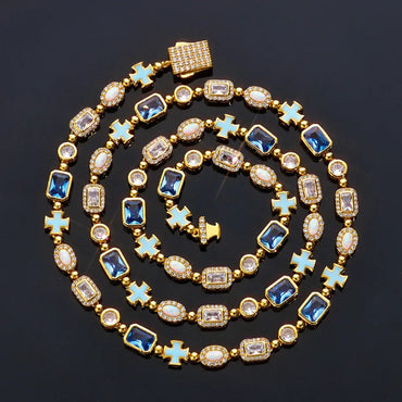 Custom 6mm Opal & Color Gemstone Necklace | Enamel Cross Hip Hop Jewelry | Caratix - CaratixJewelry