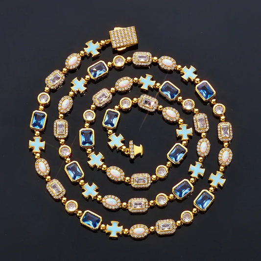 Custom 6mm Opal & Color Gemstone Necklace | Enamel Cross Hip Hop Jewelry | Caratix - CaratixJewelry