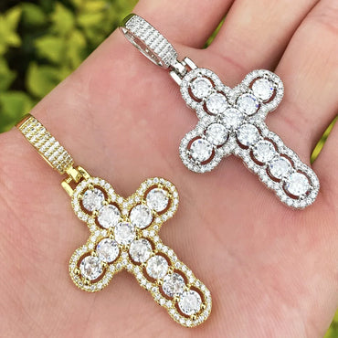Iced Out Hollow Sphere Cross Pendant | Women's 3D Bubble Bead Necklace - CaratixJewelry