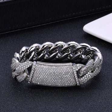 18mm Triple Row Bubble Iced-Out Cuban Link Bracelet with Zircon - CaratixJewelry