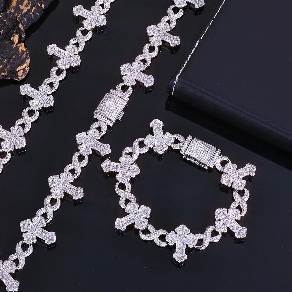 Custom 15mm Infinite 8-Link Baguette Cross Necklace | Heavy Gold Chain for Rapper | Caratix - CaratixJewelry