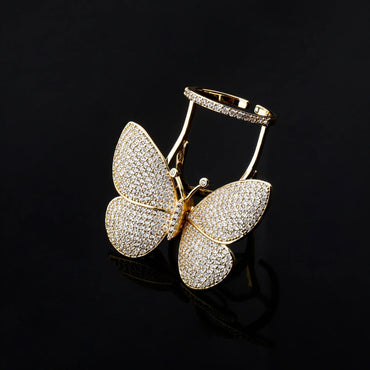 Women's Iced Out Butterfly Open Ring | Adjustable Wing Motif Band | Caratix