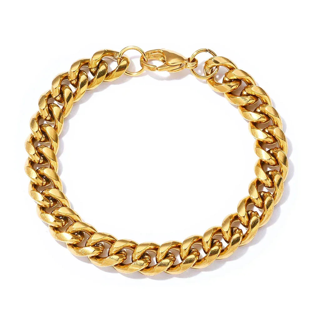 Lobster Clasp Cuban Link Bracelet with 18K Gold and Stainless Steel - CaratixJewelry