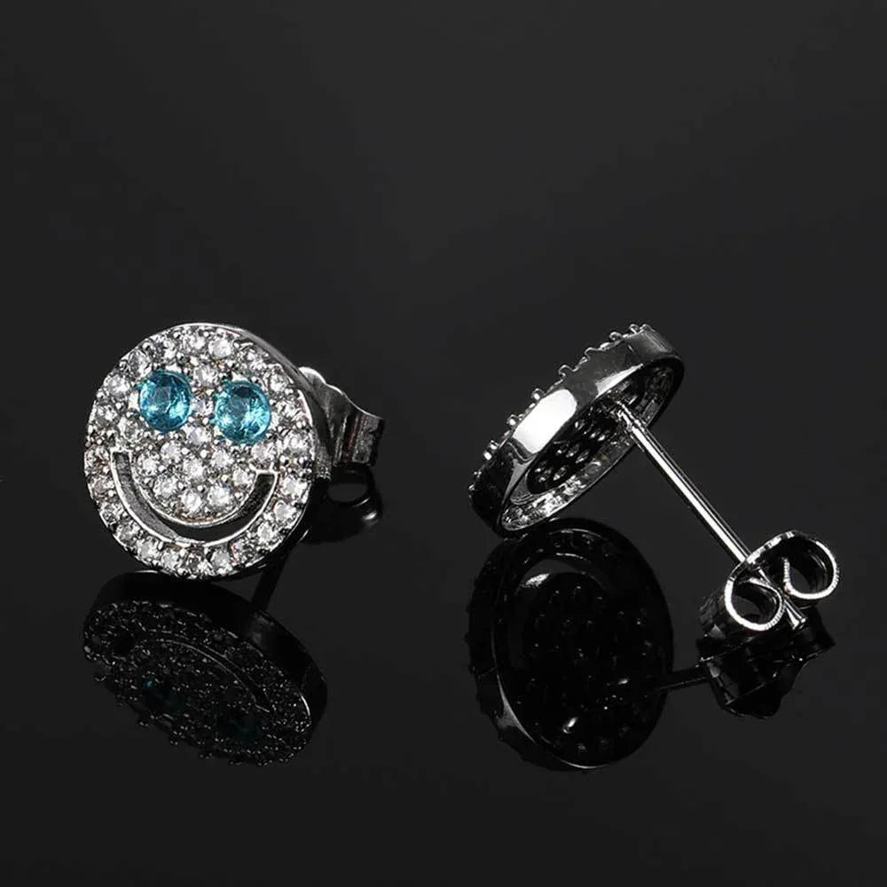 Full Zircon Smile Face Stud Earrings with 925 Silver Pin | Eyefunny 18K Gold Plated Hip Hop Jewelry | Caratix Jewelry - CaratixJewelry