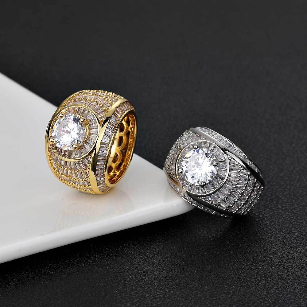 Mixed-Zircon Large Stone Ring for Men | Trendy Hip Hop Jewelry | Caratix Jewelry - CaratixJewelry