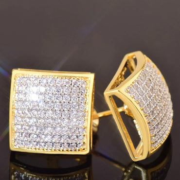 Arc Shaped Square Stud Earrings with 925 Silver Needle | Trendy Hip Hop Jewelry | Caratix Jewelry - CaratixJewelry