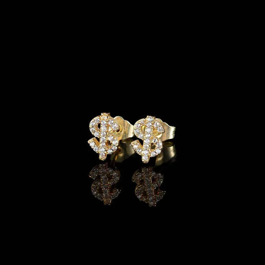 Hip Hop Dollar Sign Zircon Earrings for Men and Women | Simple Copper Earrings with Zircon Stones | Caratix Jewelry - CaratixJewelry