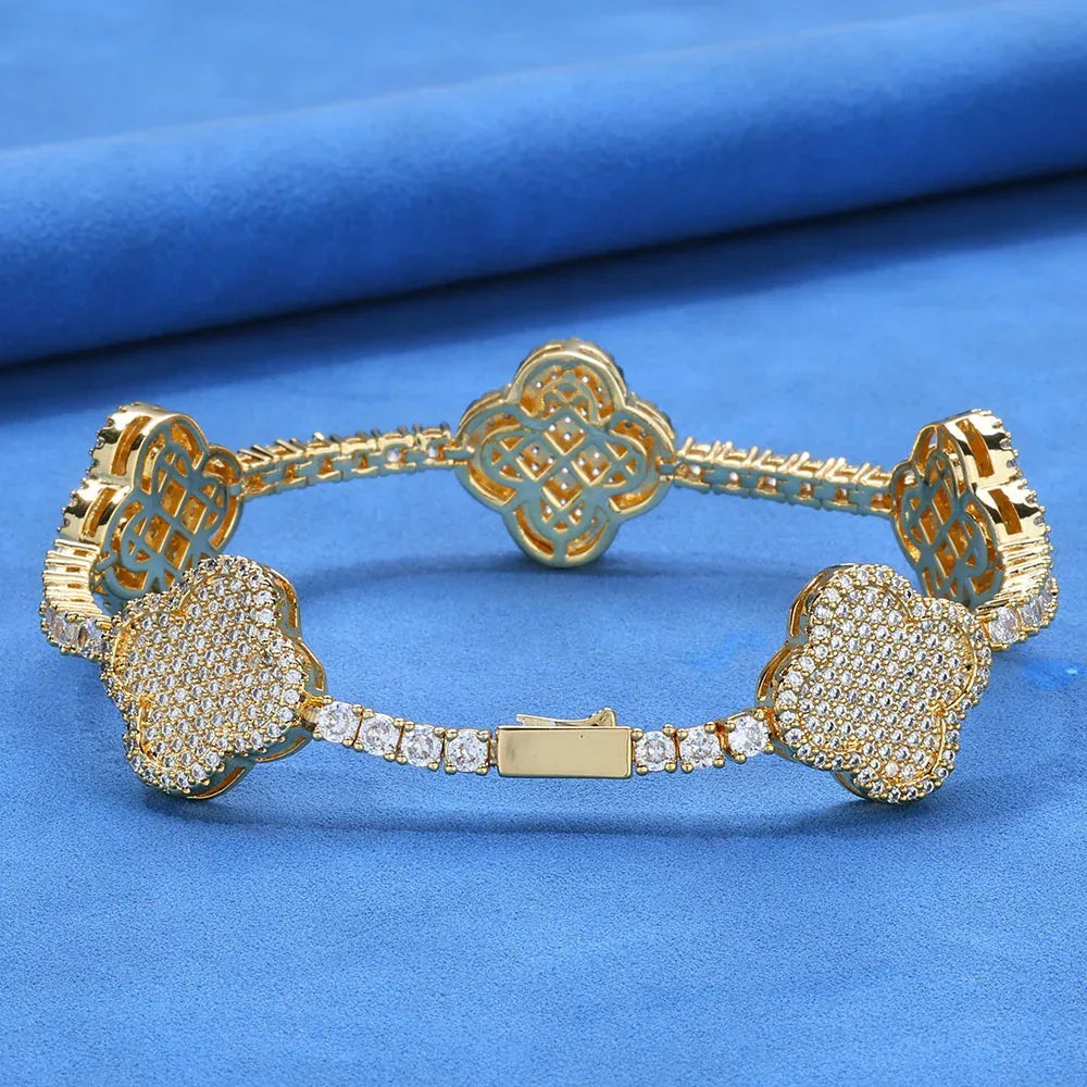 Custom S925 Silver Clover Tennis Bracelet | Elegant Women's Iced Out Jewelry | Caratix - CaratixJewelry