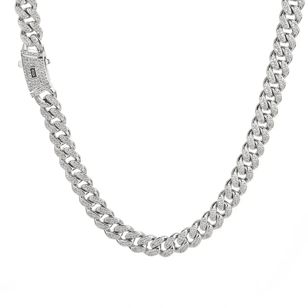 12mm Double-Row Moissanite Moroccan Cuban Chain in S925 Sterling Silver - CaratixJewelry