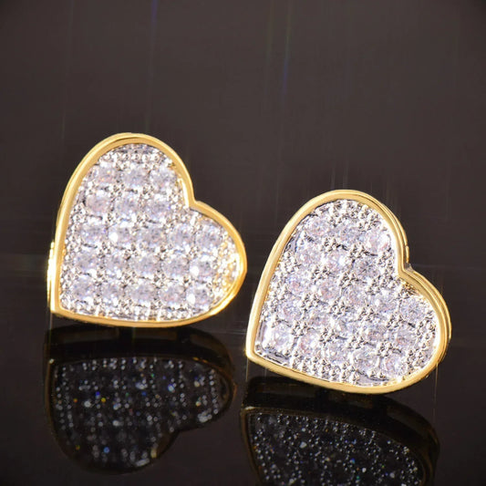 Iced Out Heart Shaped Stud Earrings with Zircon | Romantic Hip Hop Jewelry | Caratix Jewelry - CaratixJewelry