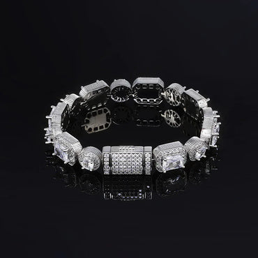 10mm Mixed Link Iced Out Cuban Chain Bracelet with Zircon | Flip Clasp Unisex Trendy Jewelry | Caratix Jewelry - CaratixJewelry