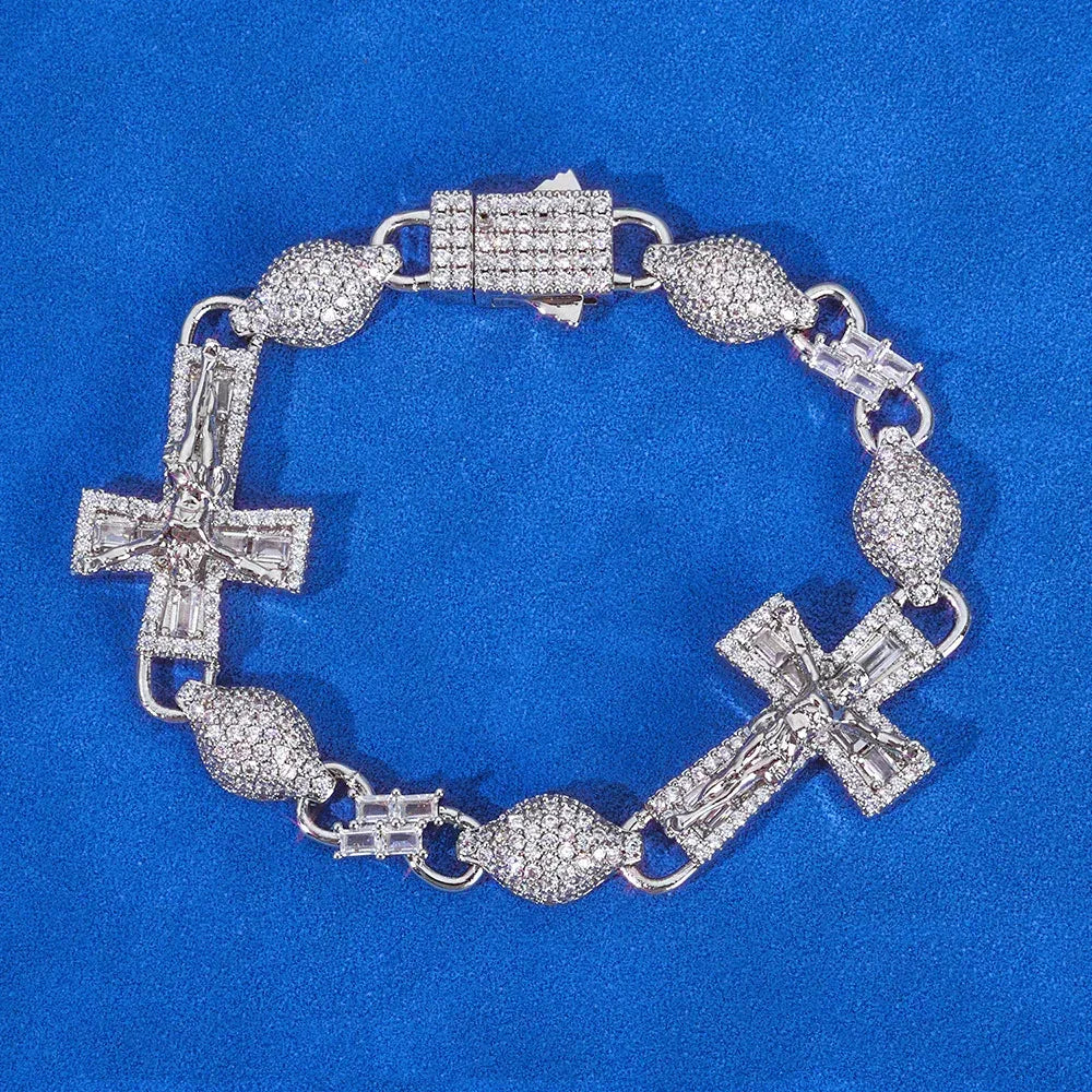 Custom 8mm Baguette Cross Ball Bracelet | Iced Out Rapper Chain for Men | Caratix - CaratixJewelry