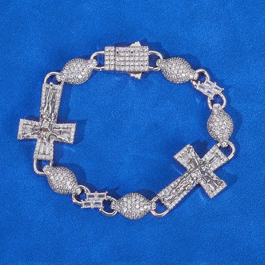 Custom 8mm Baguette Cross Ball Bracelet | Iced Out Rapper Chain for Men | Caratix - CaratixJewelry
