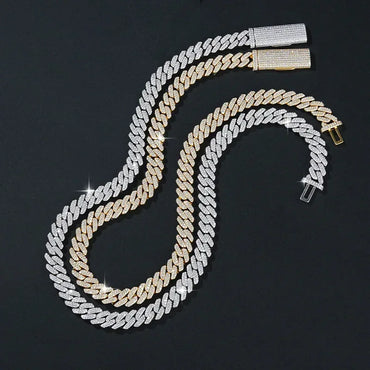 8mm / 10mm Double-Row Moissanite Cuban Link Bracelet/Necklace – S925 Sterling Silver -Cut Iced-Out Hip Hop Streetwear Jewelry - CaratixJewelry