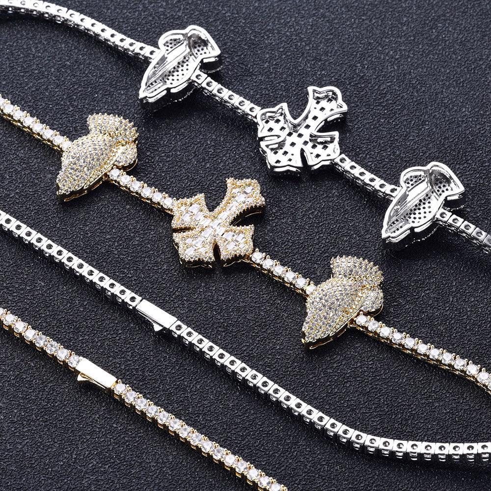 3.5mm Iced Out Tennis Necklace Cross Praying Hands Zircon Hip Hop Jewelry | Caratix Jewelry - CaratixJewelry