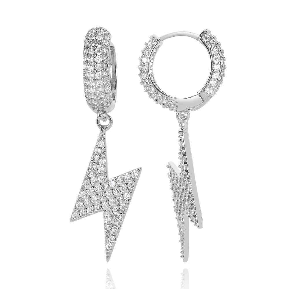 Hoop Earrings with Lightning Design and Micro-Pave Zircon Stones for Men and Women | Trendy Hip Hop Jewelry | Caratix Jewelry - CaratixJewelry