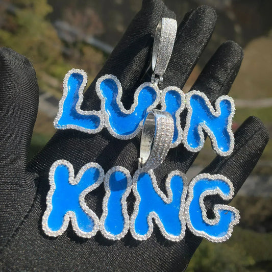 Blue Enamel Letter Pendant | DIY CZ Initial Hip Hop Custom Unique Necklace - CaratixJewelry