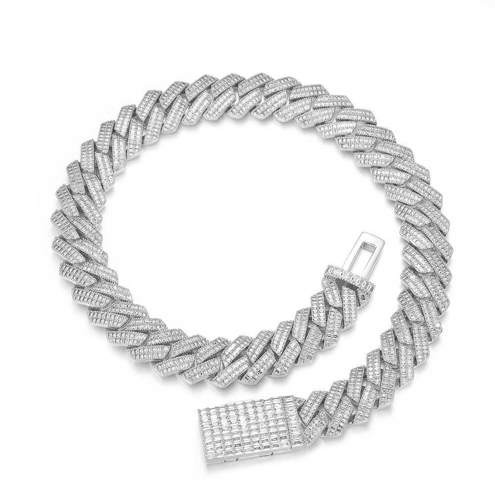 20mm Double Row Cuban Chain Necklace with Square Zircon - CaratixJewelry