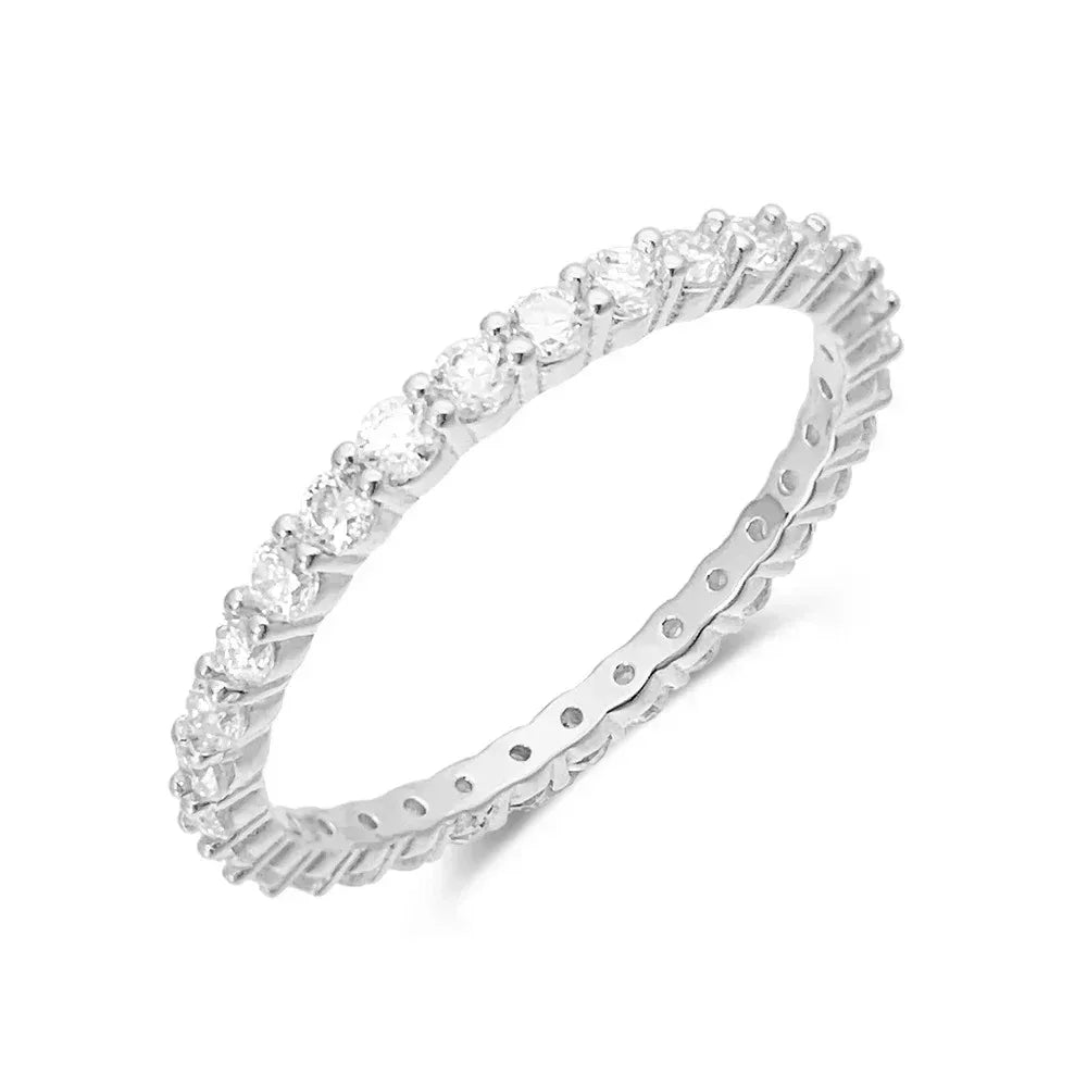 2mm Minimalist Moissanite Band Ring | S925 Silver Dainty Full Iced Out Jewelry - CaratixJewelry